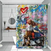 Warmth Home Banksy Street Graffiti Duschdraperi Utomhuslandskap Sommarlov Badrumsinredning Semester Polyester Badgardin Med Krokar 180x200 cm