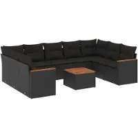 vidaXL Loungegrupp 10 delar med svarta dynor konstrotting