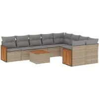 vidaXL Soffgrupp för trädgård med dynor 10 delar beige konstrotting