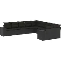 vidaXL Loungegrupp 10 delar med svarta dynor konstrotting