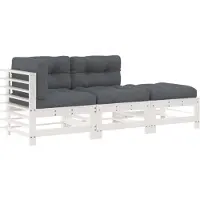 vidaXL Loungegrupp för trädgården med dynor 3 delar vit massivt trä