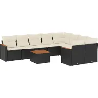 vidaXL Loungegrupp 10 delar med svarta dynor konstrotting
