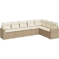 vidaXL Matgrupp för trädgården med dynor 7 delar beige konstrotting