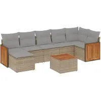 vidaXL Matgrupp för trädgården med dynor 8 delar beige konstrotting