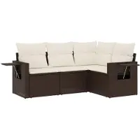 vidaXL Loungegrupp för trädgården med dynor 4 delar konstrotting brun
