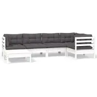 vidaXL Loungegrupp med dynor 6 delar vit massiv furu