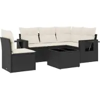 vidaXL Loungegrupp med dynor 6 delar svart konstrotting