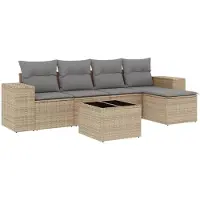 vidaXL Soffgrupp för trädgården med dynor 6 delar beige konstrotting
