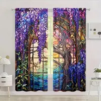 Household supplies MH 2 st Målat Glas Blomma Wisteria Tryckt Gardin För Heminredning Fönsterbehandling För Sovrum, Kontor, Kök, Vardagsrum W50H130(CM)x2pcs&Rod Pocket