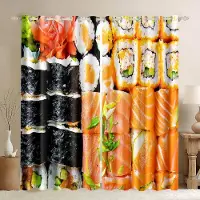 Household supplies MH Roliga Japansk Mat Sushi Tryckta Gardiner för Barn Vardagsrum Sovrum Kök Fönster Draperi Höger Dubbelsidigt Öppningsbart Draperi 2 Paneler W60H60(CM)x2PCS&Grommet Top