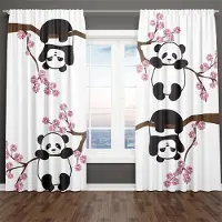 Yiran Furniture 3D-tryck Modern Tecknad Söt Panda Serie Fri Frakt 2 Delar Tunn Mörkläggande Fönster Draperigardin Vardagsrum Sovrum Dekor 100W130H(CM)40x51in&Grommet Top black