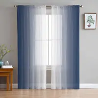 Super Six Mörkblå och vit gradient minimalistiska fönstertyllgardiner för vardagsrum, sovrum, hotell, lyxdekoration, skira gardiner 135W x 114H(cm) x2