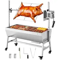 Vevor Rotisseriegrill, 38W BBQ utomhusgrill för gris och lamm, kolgrill med 60 kg kapacitet, hjul och 7 höjdnivåer, elektrisk rotisseriegrill i rostfritt stål för camping utomhus