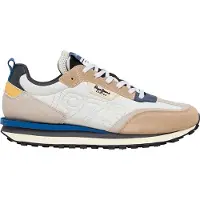 Pepe Jeans för män. PMS60035 Foster Connect beige läderskor (45), Karta, Före, Nyckelband, Casual