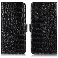 Mtp Products Samsung Galaxy S26 Ultra Crocodile Serie Läder Plånboksfodral med RFID - Svart