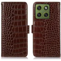 Mtp Products Motorola Edge 70 Crocodile Serie Läder Plånboksfodral med RFID - Brun