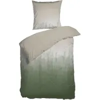 Nordisk tekstil Grönt sängkläder 140x200 cm - Faded påslakan i grönt och sand - 100% GOTS ekologisk bomullssatin - Horisont - sänglinne