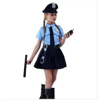 Globalying Flickans polis kostym Söt polis Playtime Cosplay Uniform Barn Halloween Cosplay outfit 140 blå