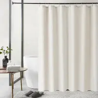 Damaiya11 Lyxigt Duschdraperi i Linne med Krokar Badrum Vattentätt Tjockt Tyg Badgardiner Badkar Stor Badskydd 180*180cm beige