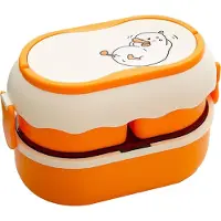 Cosy Homes Matlåda 2 Våningar 3 Fack Stor Kapacitet Mikrovågsugnsäker Söt Portabel Bento Matlåda Orange Starlight Orange
