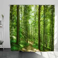 Shower curtain Home Decor Lantligt landskap Creek Sten Lotus Buddha Duschdraperi Badrumsgardin Tyg Vattentät polyester Badrumsgardin med krokar 180*200CM