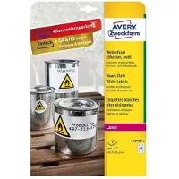 Avery L4778-8, Vit, Självhäftande skrivaretikett, A4, Polyester, laser, Permanent
