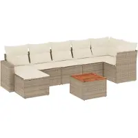 vidaXL Matgrupp för trädgården med dynor 8 delar beige konstrotting