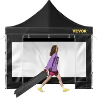 Vevor 10 x 10 FT Pop Up Canopy-tält, lusthustält med uteplats med avtagbara sidoväggar och väska på hjul, UV-beständig vattentät instant Gazebo Shelter för fest, trädgård, bakgård, svart