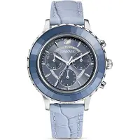 Swarovski Octea Lux Chrono Klocka Kvartsverk Läderarmband Blå Urtavla Treögd Kronograf Gåva Till Flickvän Damklockor 5580600 Regular Watch Box,Blue Dial gray
