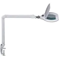 MAUL LED-lupplampa MAULcrystal, vit, klämma, dimbar, Vitt / opal, Arbetsrum / kontor, Metall, Modern, Klämlampa
