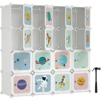 Songmics plastgarderob för barn med 16 fack och 4 klädhängare, vit, 123x41x123 cm