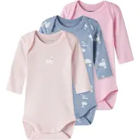 Name it Bodies l/ä - Noos - NbfBody - 3-pack - Ändlös Sky/Med bo - - 74 - Body L/Ä
