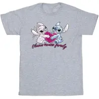 Disney Girls Lilo And Stitch Ohana Heart With Angel Cotton T-Shirt (Sports Grey)