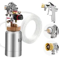 Vevor Sprutspruta med tryckbehållare, 2 l tryckbehållare, φ1,8 mm + φ3 mm två sprutpistoler central pneumatisk sprutpistol med två 3 m slangar för möbler, bil, 3 justerbara kontroller