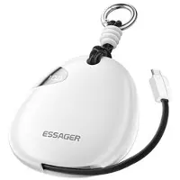 Essager HW02 10000mAh Powerbank med typ-C-kabel och karbinhake - 22.5W - Vit