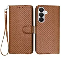 Mtp Products Samsung Galaxy S26 Pro Premium plånboksfodral med rem - kolfiberstruktur - Kolkaffe