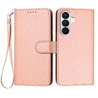 Mtp Products Samsung Galaxy S26 Pro Premium plånboksfodral med rem - kolfiberstruktur - Kolrosa