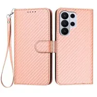 Mtp Products Samsung Galaxy S26 Ultra Premium plånboksfodral med rem - kolfiberstruktur - Kolrosa