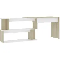 vidaXL Skrivbord hörn vit och sonoma-ek 200x50x76 cm konstruerat trä