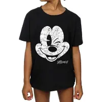 Disney Girls Mickey Mouse Face Cotton T-Shirt (Black)
