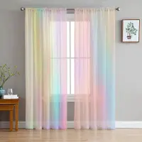 Yiran Furniture Regnbågsgradient Skira Gardiner för Sovrum Vardagsrum Dekoration Fönstergardin för Kök Tyll Voile Organza Draperier W135 x H115cm x1&Grommet Top