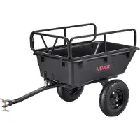 Vevor Trädgårdsvagn, 10 kubikfot 227 kg, ATV UTV-transportvagn, bogserad bakom plasttippvagn med 16-tumsdäck, handdrag eller fotpedal, kraftiga gårdsvagnar för gräsklippare, traktor, trädgårdsavfall