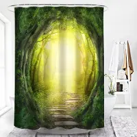 Shower curtain Home Decor Lantligt landskap Creek Sten Lotus Buddha Duschdraperi Badrumsgardin Tyg Vattentät polyester Badrumsgardin med krokar 150*180cm