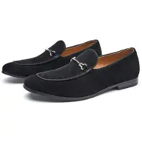 Dodge Brittisk Stil Sommar Casual Slip-on Slip-on Läderskor Business Äkta Läder Mocka Mocka Loafers Frostat Andningsbart 44 svart
