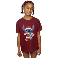 Disney Girls Lilo And Stitch Stitch Christmas Cotton T-Shirt (Burgundy)