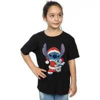 Disney Girls Lilo And Stitch Stitch Christmas Cotton T-Shirt (Black)