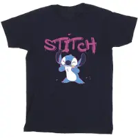 Disney Girls Lilo And Stitch Graffiti Cotton T-Shirt (Navy Blue)