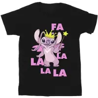 Disney Girls Lilo & Stitch Angel Fa La La Cotton T-Shirt (Black)