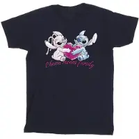 Disney Girls Lilo And Stitch Ohana Heart With Angel Cotton T-Shirt (Navy Blue)