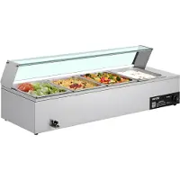 Vevor Kommersiell matvärmare, 1500W elektrisk ångvärmare i rostfritt stål med glaslock, bänkskiva med 4 bänkskivor, buffé med vattenbad, soppa och perforerade slevar, för catering, restaurang och fest